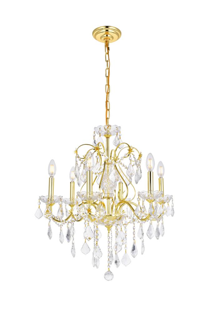 Elegant Furniture & Lighting - St. Francis 6 light Gold Chandelier Clear Royal Cut Crystal - V2015D24G/RC veiw 1
