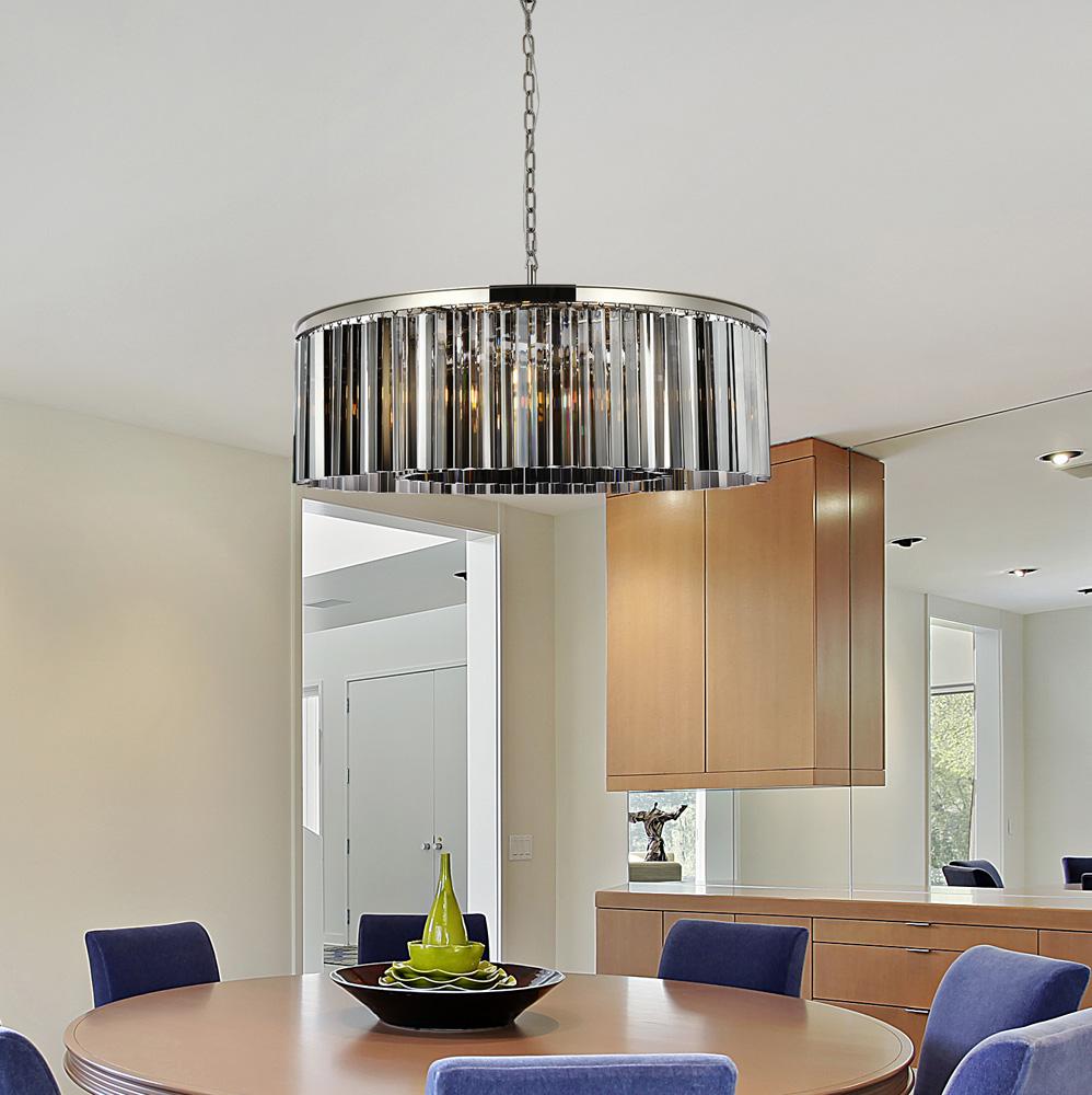 Elegant Furniture & Lighting - Sydney 10 light polished nickel Chandelier Silver Shade (Grey) Royal Cut Crystal - 1208G43PN-SS/RC veiw 1