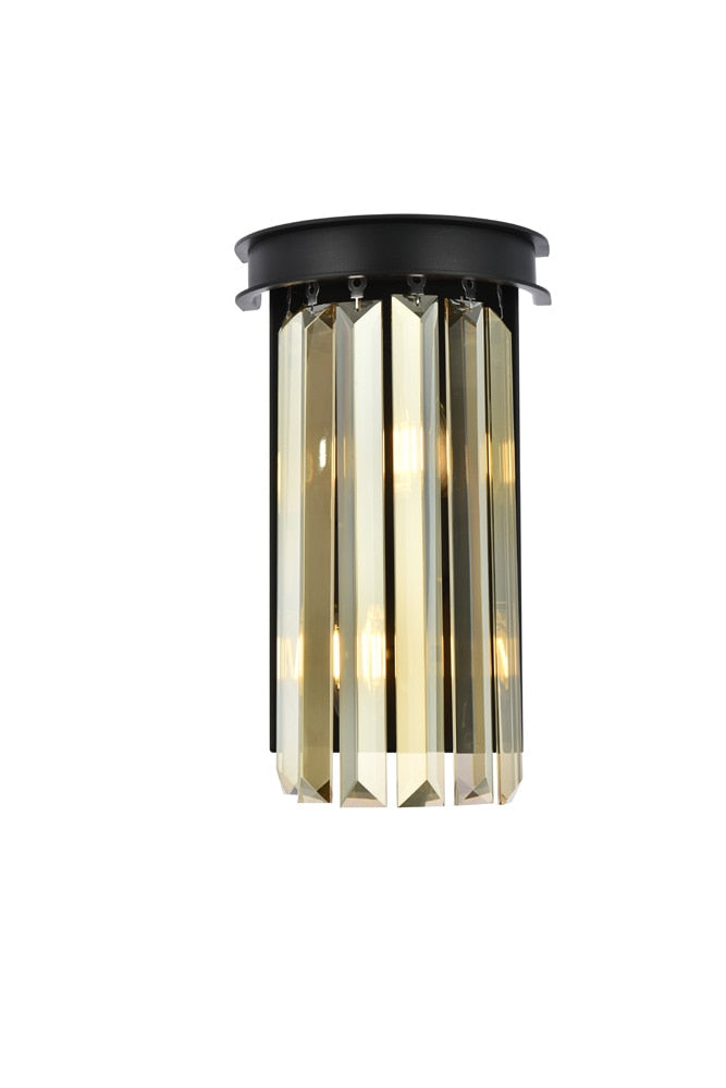 Elegant Furniture & Lighting - Sydney 2 light Matte Black Wall Sconce Golden Teak (Smoky) Royal Cut Crystal - 1238W8MB-GT/RC veiw 1