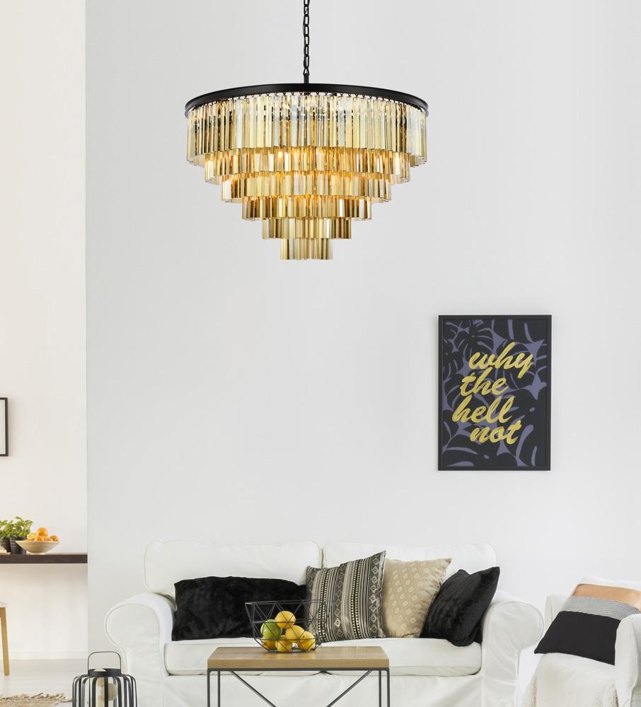 Elegant Furniture & Lighting - Sydney 33 light Matte Black Chandelier Golden Teak (Smoky) Royal Cut Crystal - 1201D44MB-GT/RC veiw 1