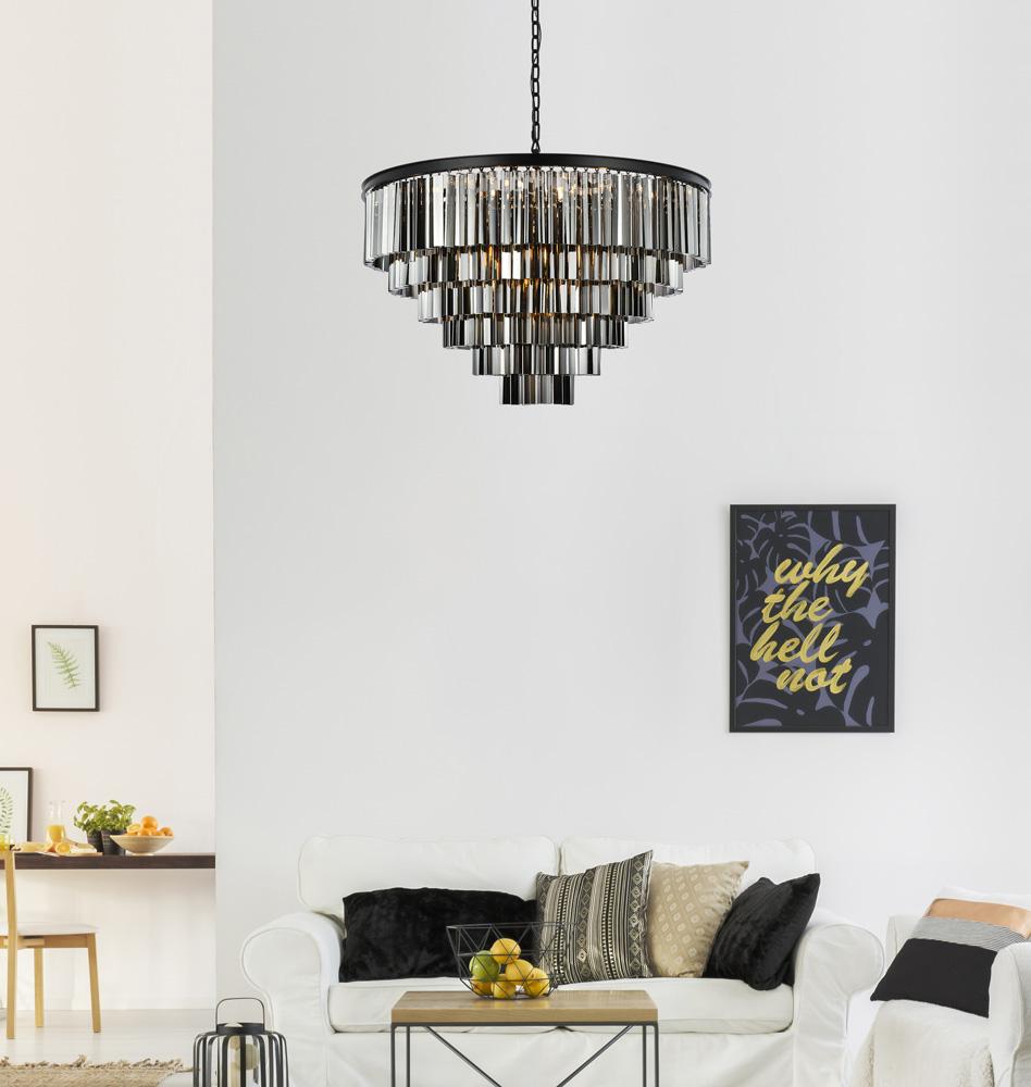 Elegant Furniture & Lighting - Sydney 33 light Matte Black Chandelier Silver Shade (Grey) Royal Cut Crystal - 1201D44MB-SS/RC veiw 1