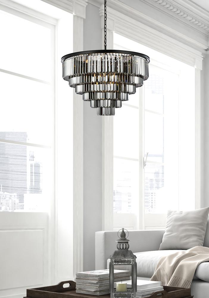 Elegant Furniture & Lighting - Sydney 33 light Matte Black Chandelier Silver Shade (Grey) Royal Cut Crystal - 1231D44MB-SS/RC veiw 1