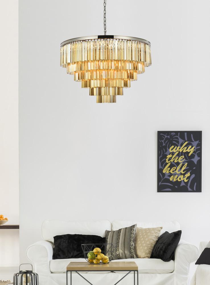 Elegant Furniture & Lighting - Sydney 33 light polished nickel Chandelier Golden Teak (Smoky) Royal Cut Crystal - 1201D44PN-GT/RC veiw 1
