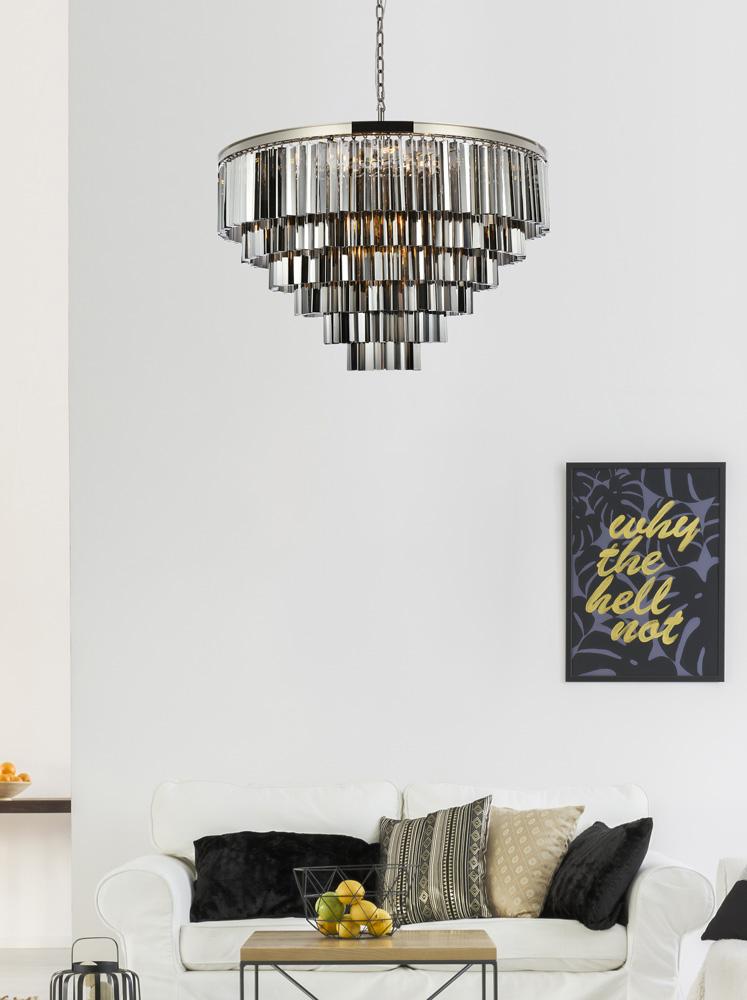 Elegant Furniture & Lighting - Sydney 33 light polished nickel Chandelier Silver Shade (Grey) Royal Cut Crystal - 1201D44PN-SS/RC veiw 1