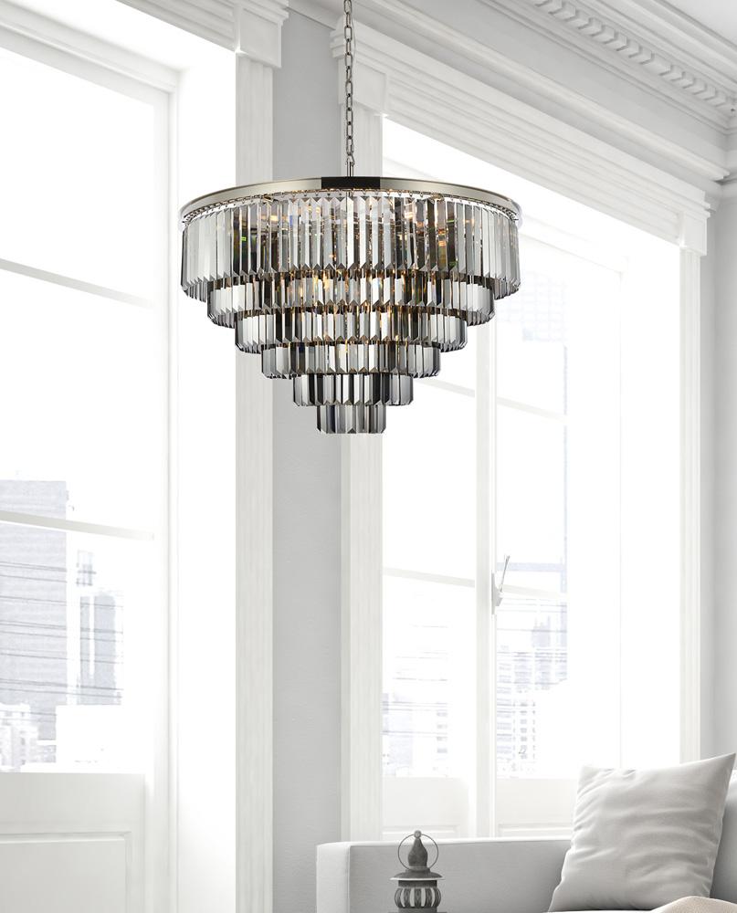 Elegant Furniture & Lighting - Sydney 33 light polished nickel Chandelier Silver Shade (Grey) Royal Cut Crystal - 1231D44PN-SS/RC veiw 1