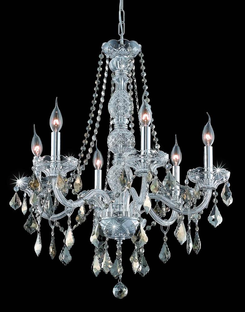 Elegant Furniture & Lighting - Verona 6 light Chrome Chandelier Golden Teak (Smoky) Royal Cut Crystal - V7856D24C-GT/RC veiw 1