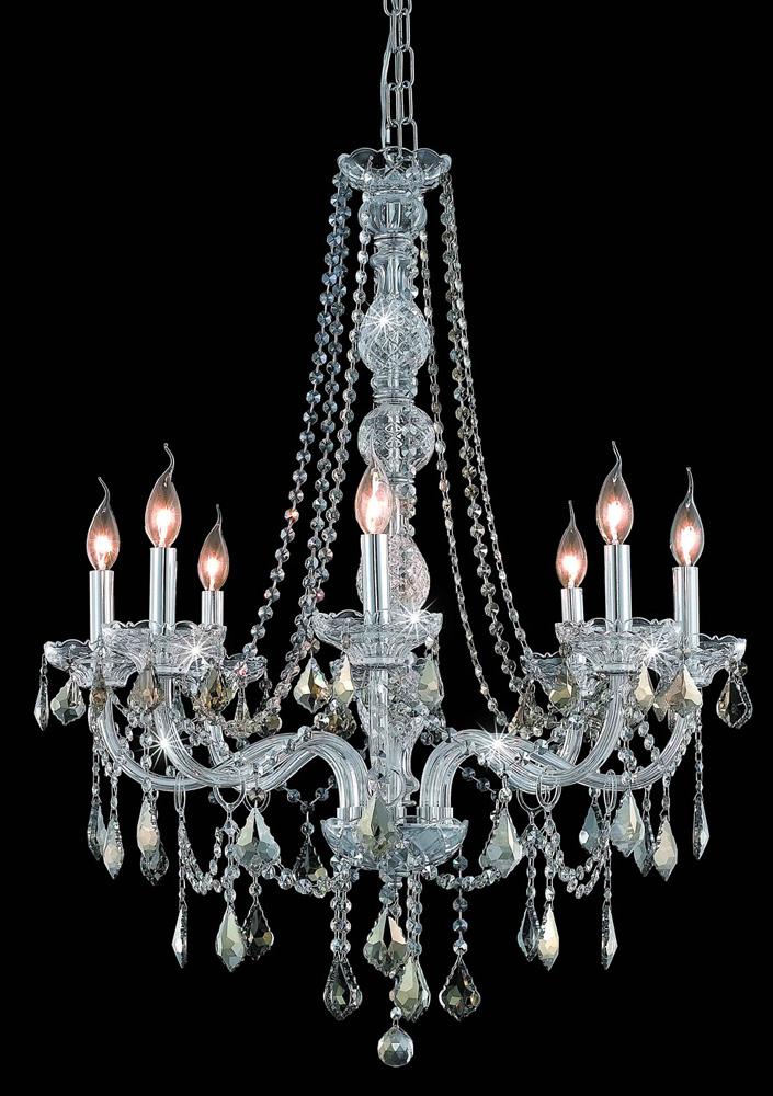 Elegant Furniture & Lighting - Verona 8 light Chrome Chandelier Golden Teak (Smoky) Royal Cut Crystal - V7858D28C-GT/RC veiw 1