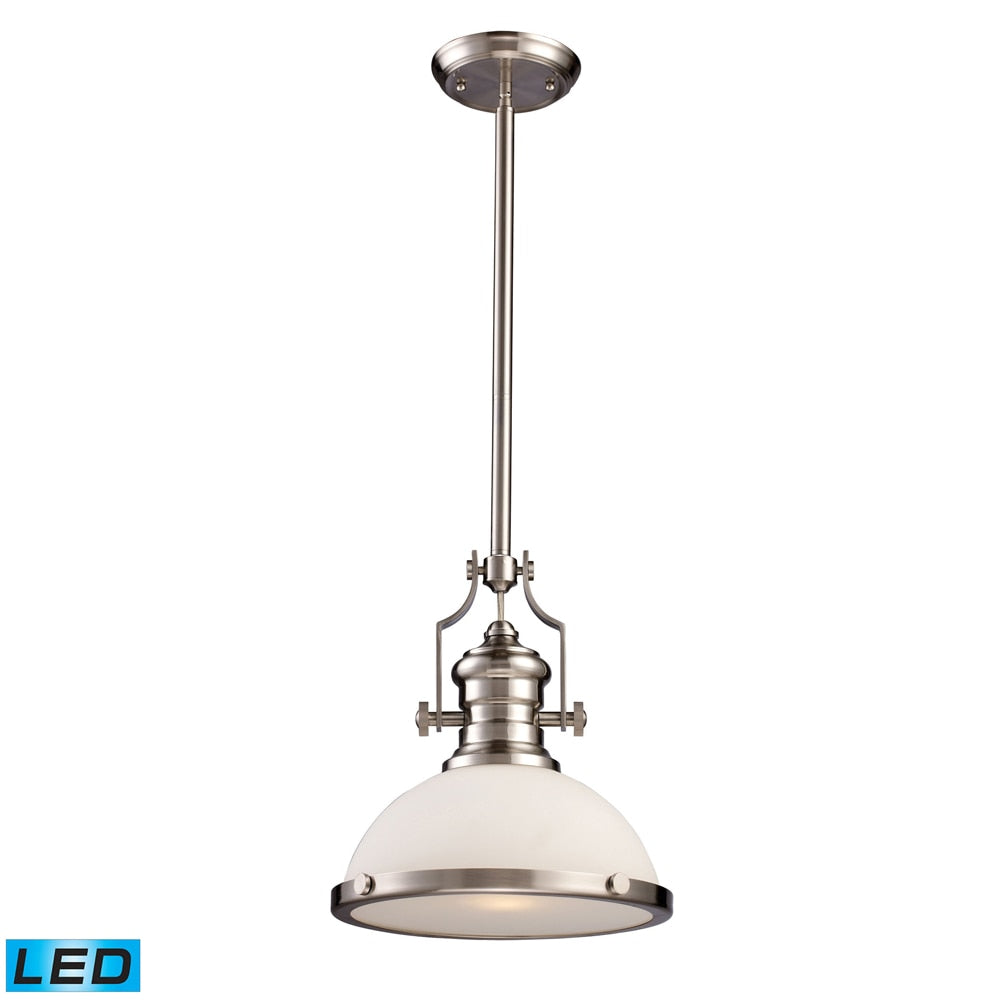 ELK Lighting - Chadwick 1 Light LED Pendant In Satin Nickel With White Glass - 66123-1-LED veiw 1