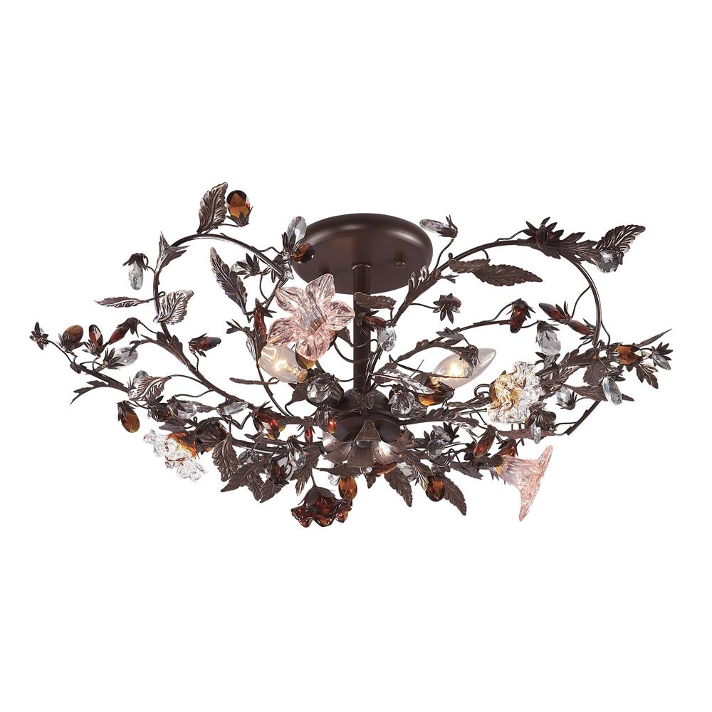 ELK Lighting - Cristallo Fiore 3 Light Flushmount In Deep Rust With Crystal Florets - 7046/3 veiw 1