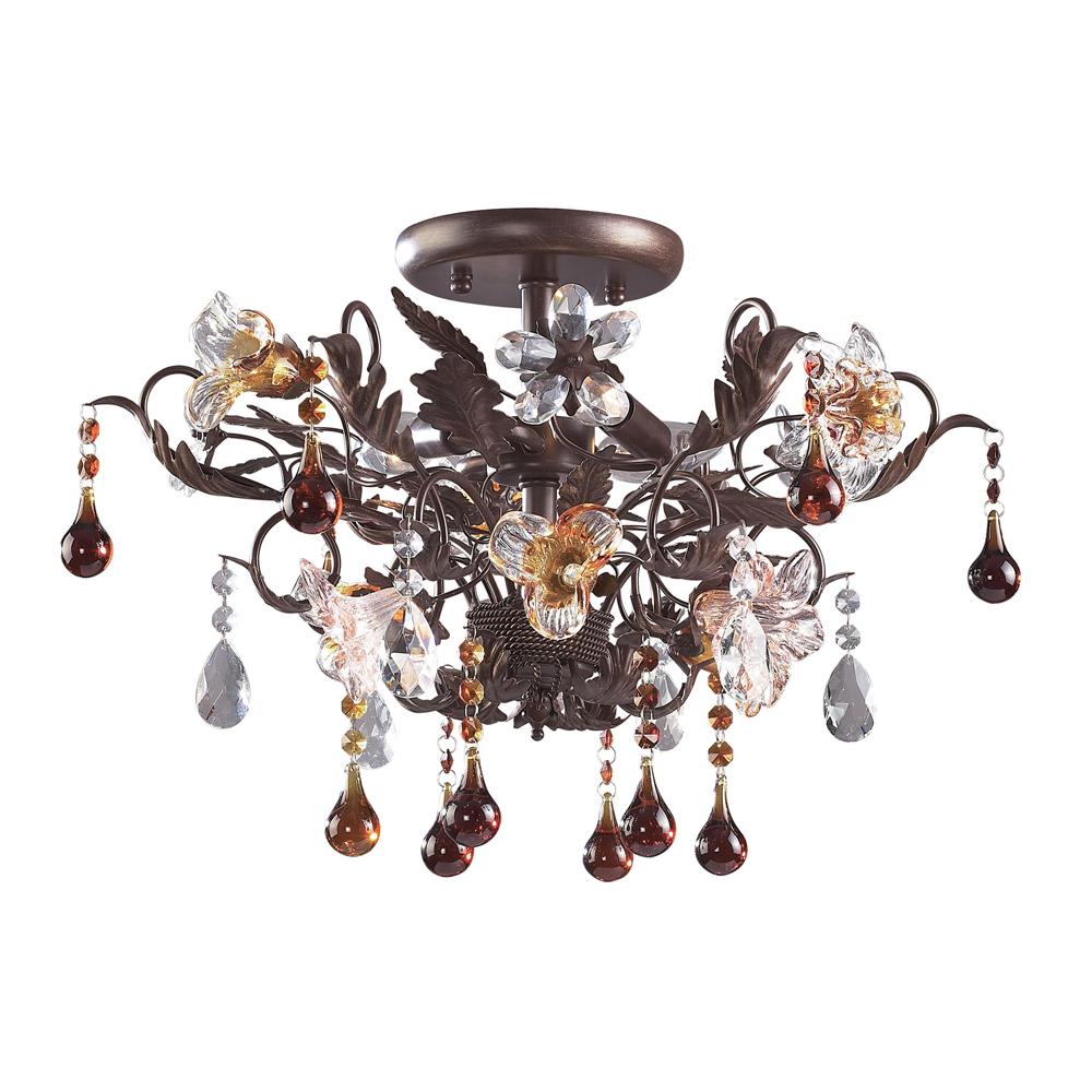 ELK Lighting - Cristallo Fiore 3 Light Semi Flush In Deep Rust With Crystal Florets - 7044/3 veiw 1