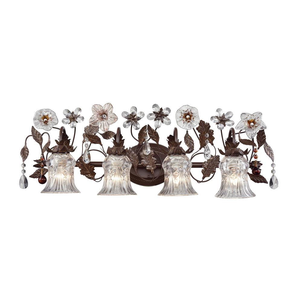 ELK Lighting - Cristallo Fiore 4 Light Vanity In Deep Rust With Clear Crystal Shades And Clear/Amber Florets - 7048/4 veiw 1