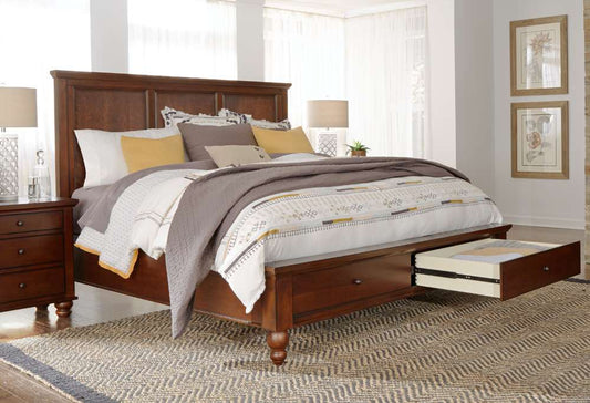 Emery Park - Cambridge Queen Panel Storage Bed in Brown Cherry Finish veiw 2