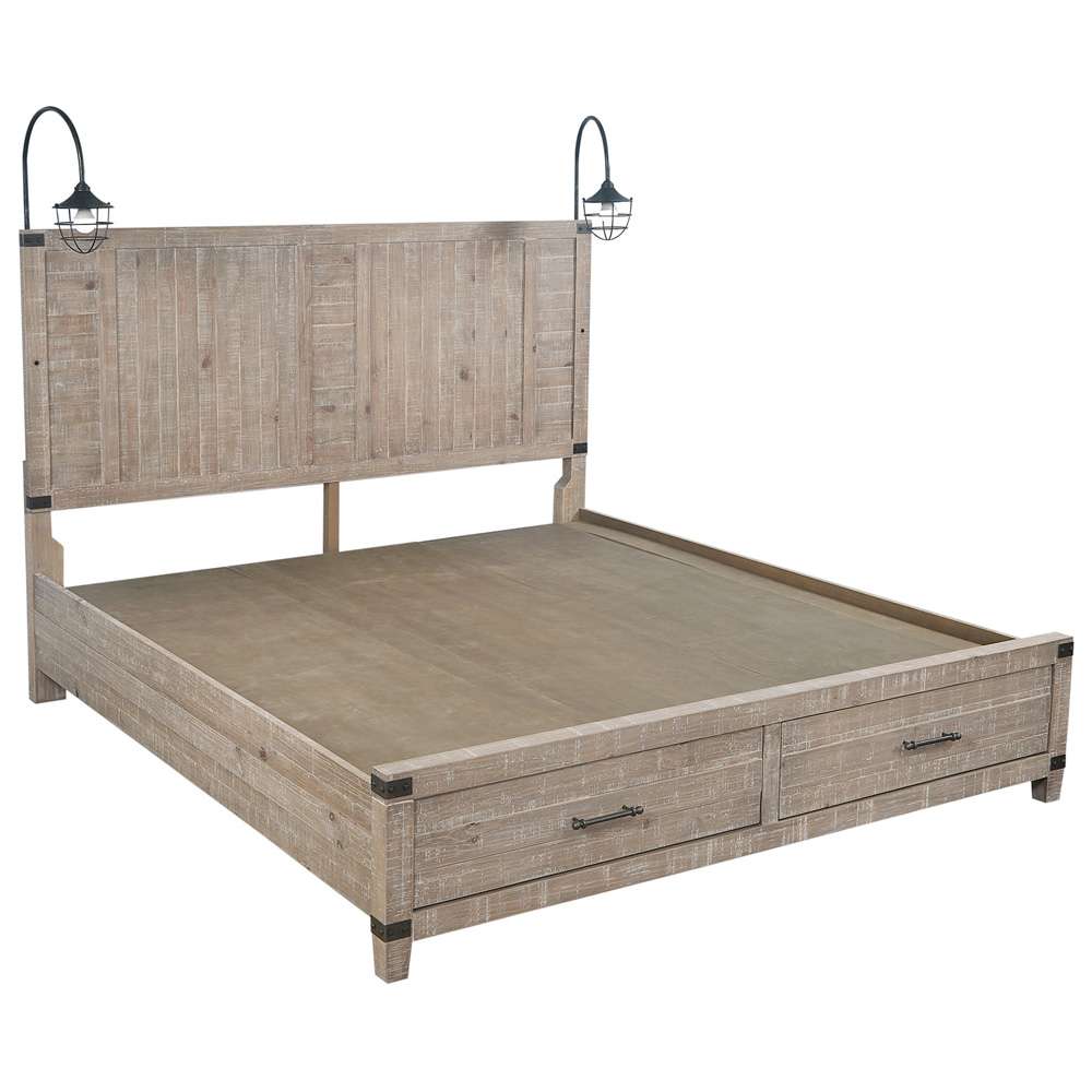 Emery Park - Foundry Cal King Storage Panel Bed in Weathered Stone Finish veiw 1