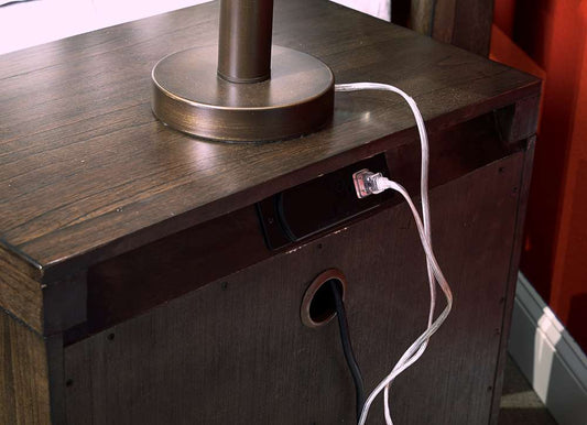Emery Park - Modern Loft 2 Drawer Nightstand w/ power in Brownstone Finish - IML-450-BRN-1 veiw 2