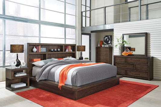 Emery Park - Modern Loft Queen Platform Bed in Brownstone Finish veiw 2