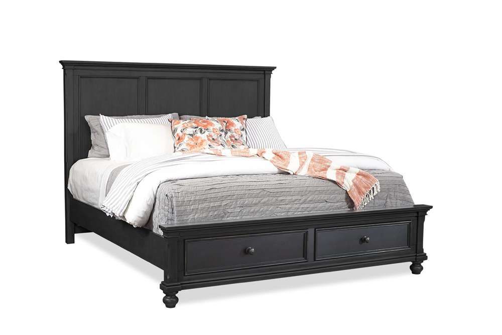 Emery Park - Oxford Cal King Panel Storage Bed in Rubbed Black Finish
