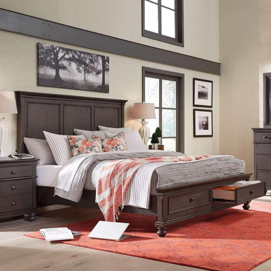 Emery Park - Oxford King Panel Storage Bed in Peppercorn Finish veiw 2