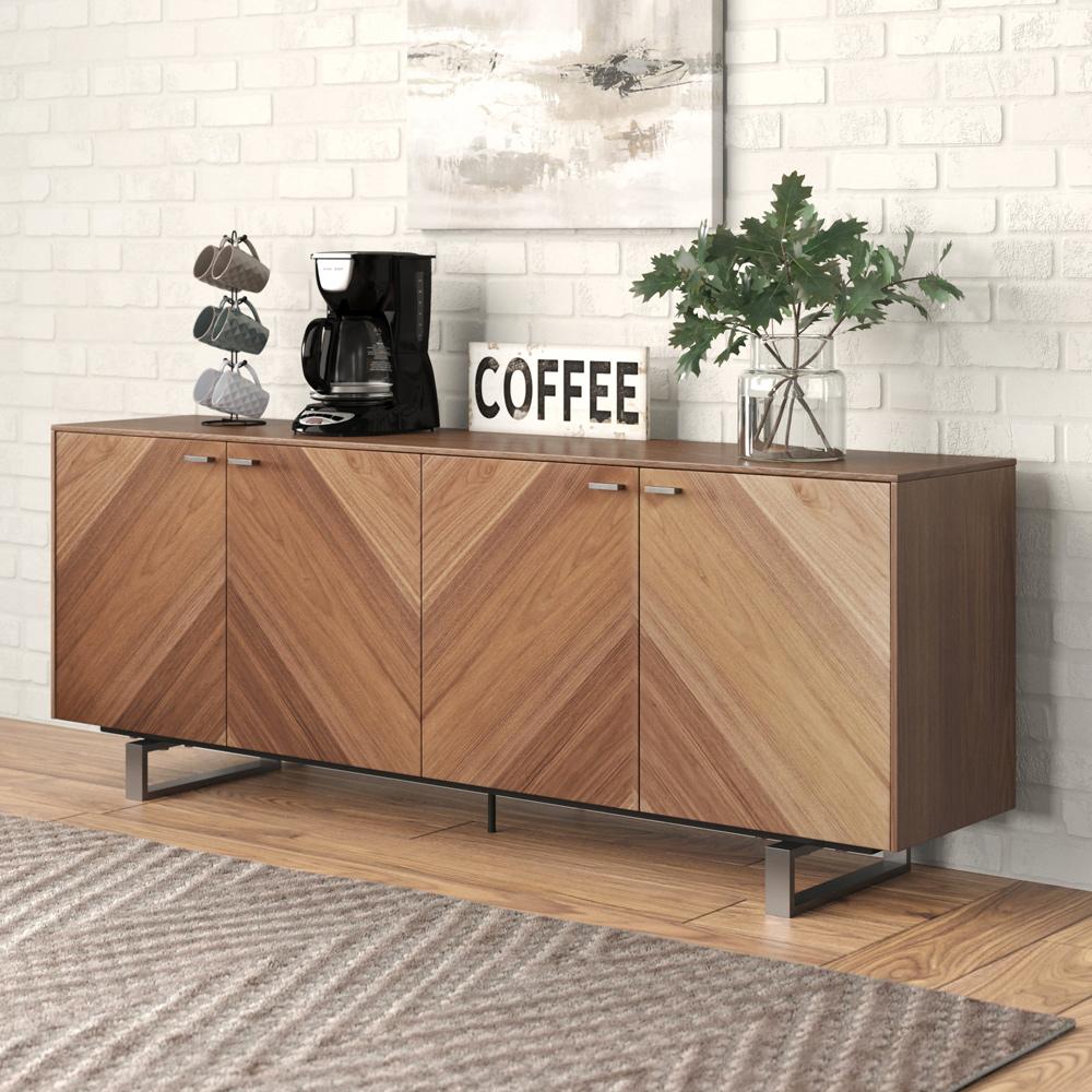Euro Style - Alvarado 79inW Sideboard, American Walnut/Brushed Stainless Steel Base - 31026WAL-KIT veiw 5