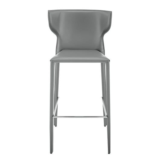 Euro Style - Divinia Regenerated Leather Bar Stool, Gray - Set of 2 - 38974-GRY veiw 2