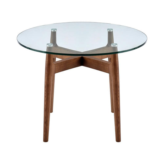Euro Style - Ledell 42inW Round Bistro Table, Glass/Walnut - 38965CLR-KIT veiw 2