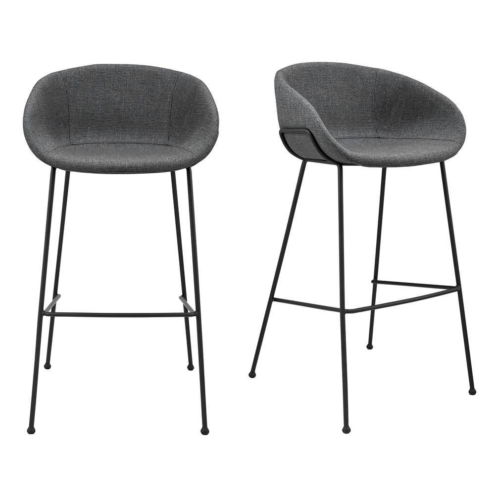 Euro Style - Zach Bar Stool In Gray-Blue Fabric and Matte Black Legs (Set of 2) - 30495GRYBLU veiw 8