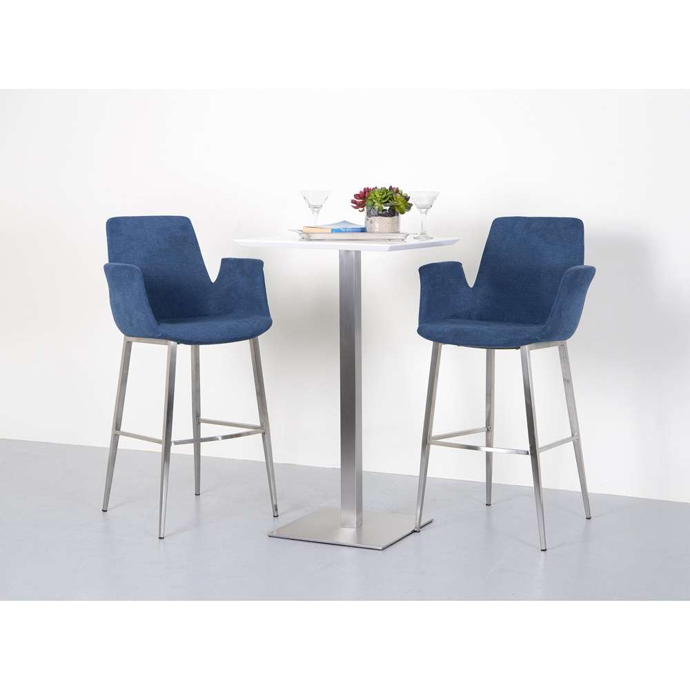 Euro Style - Elodie-B 24in Bar Table in Matte White with Brushed Stainless Steel Column and Base - 38780MTWHT-KIT veiw 8