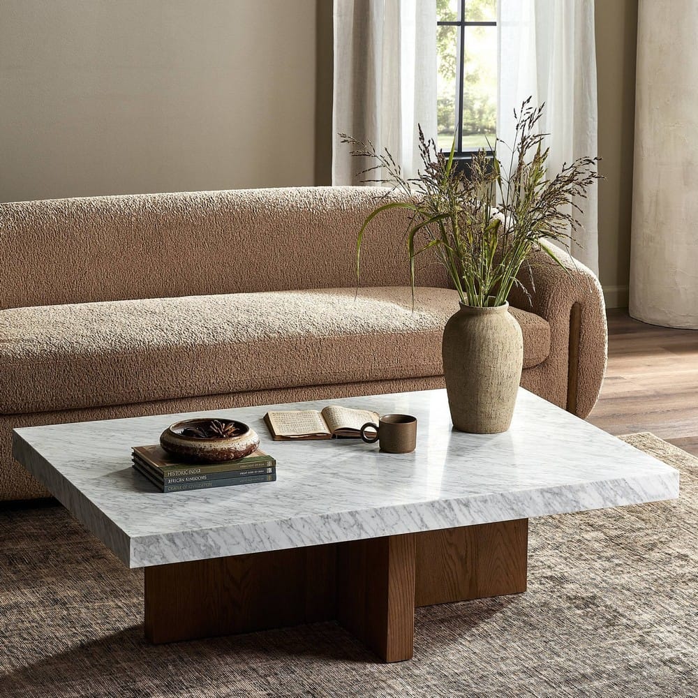 Four Hands - Hughes - Bellamy Rectangular Coffee Table - White Carrara Marble - 239443-001_CLOSEOUT view 10