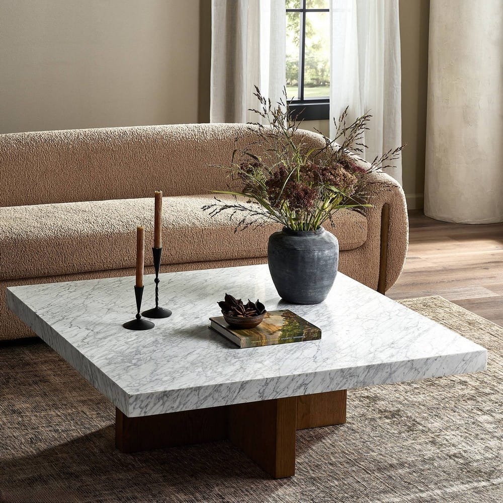 Four Hands - Hughes - Bellamy Square Coffee Table - White Carrara Marble - 239445-001_CLOSEOUT view 11