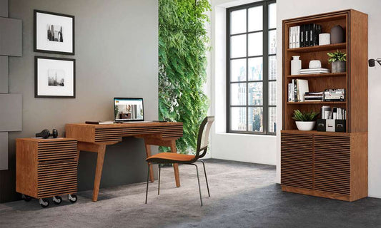 Furnitech - Tango Mid-Century Modern 2 Drawer Rolling File Pedestal in Honey Oak Finish - TANGO-PDHO veiw 2