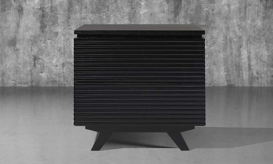 Furnitech - Tango Office 24in Mid-Century Modern end table in a ebony finish over American Red Oak wood veneers with solid black cherry wood legs - TANGO-ETOEB veiw 2