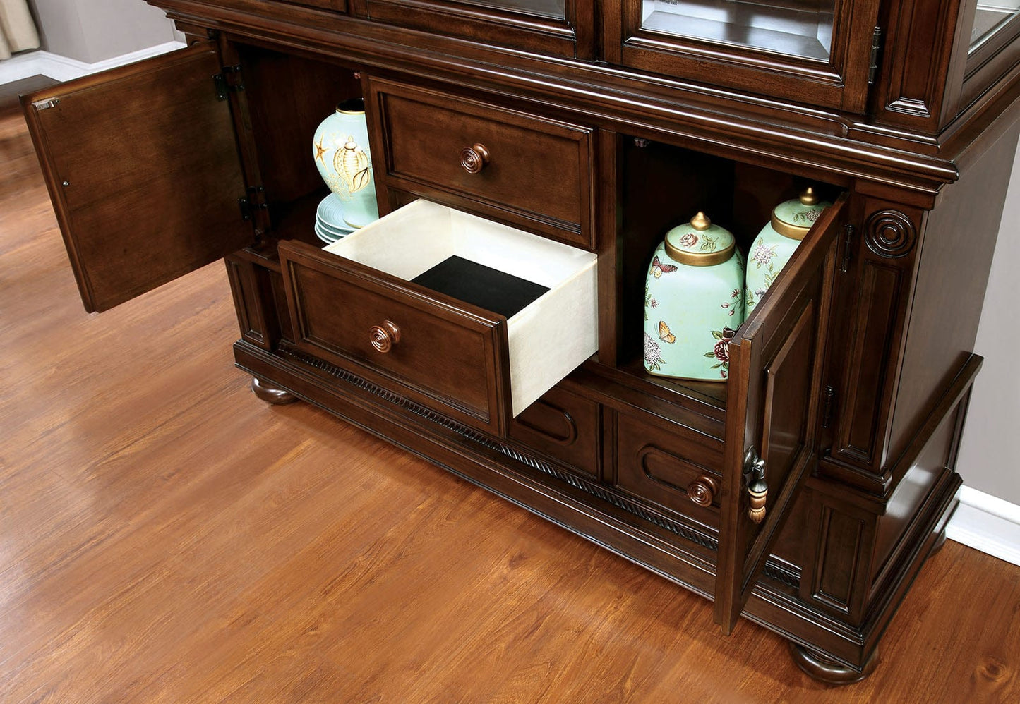 Furniture of America - Alpena Hutch & Buffet in Brown Cherry - CM3350HB-SET View 2
