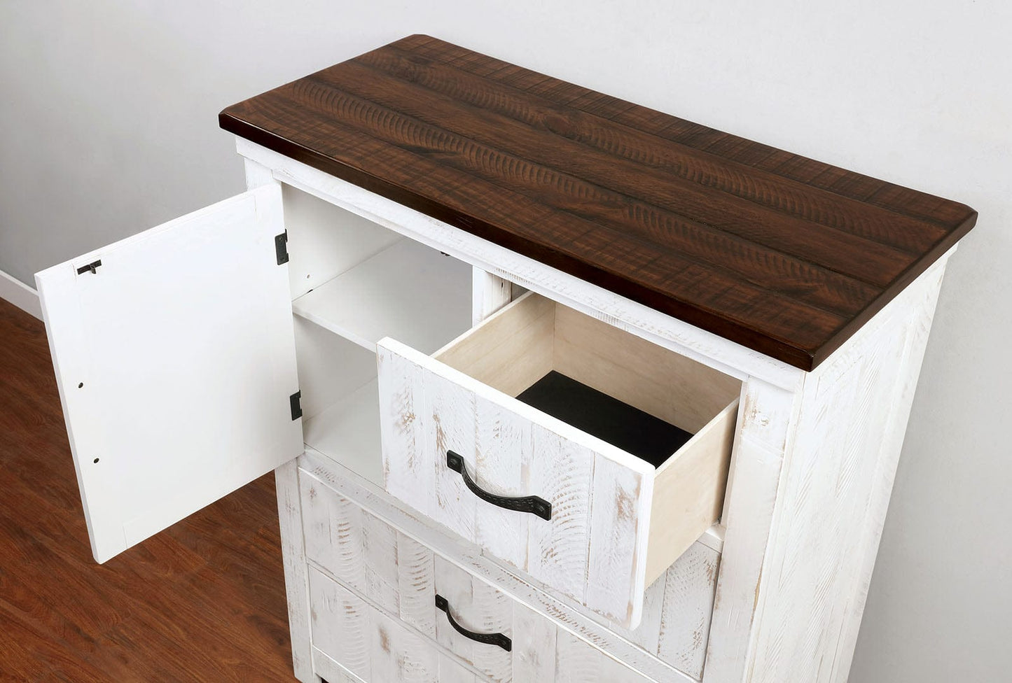 Furniture of America - Alyson Chest in Distressed White/Walnut - CM7962C View 2
