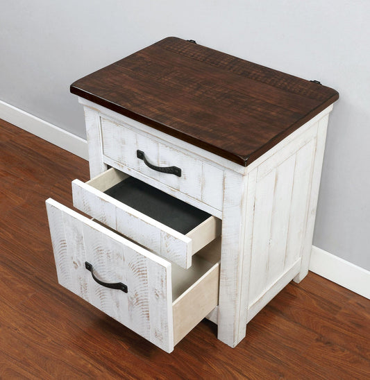 Furniture of America - Alyson Nightstand w/ USB in Distressed White/Walnut - CM7962N View 2