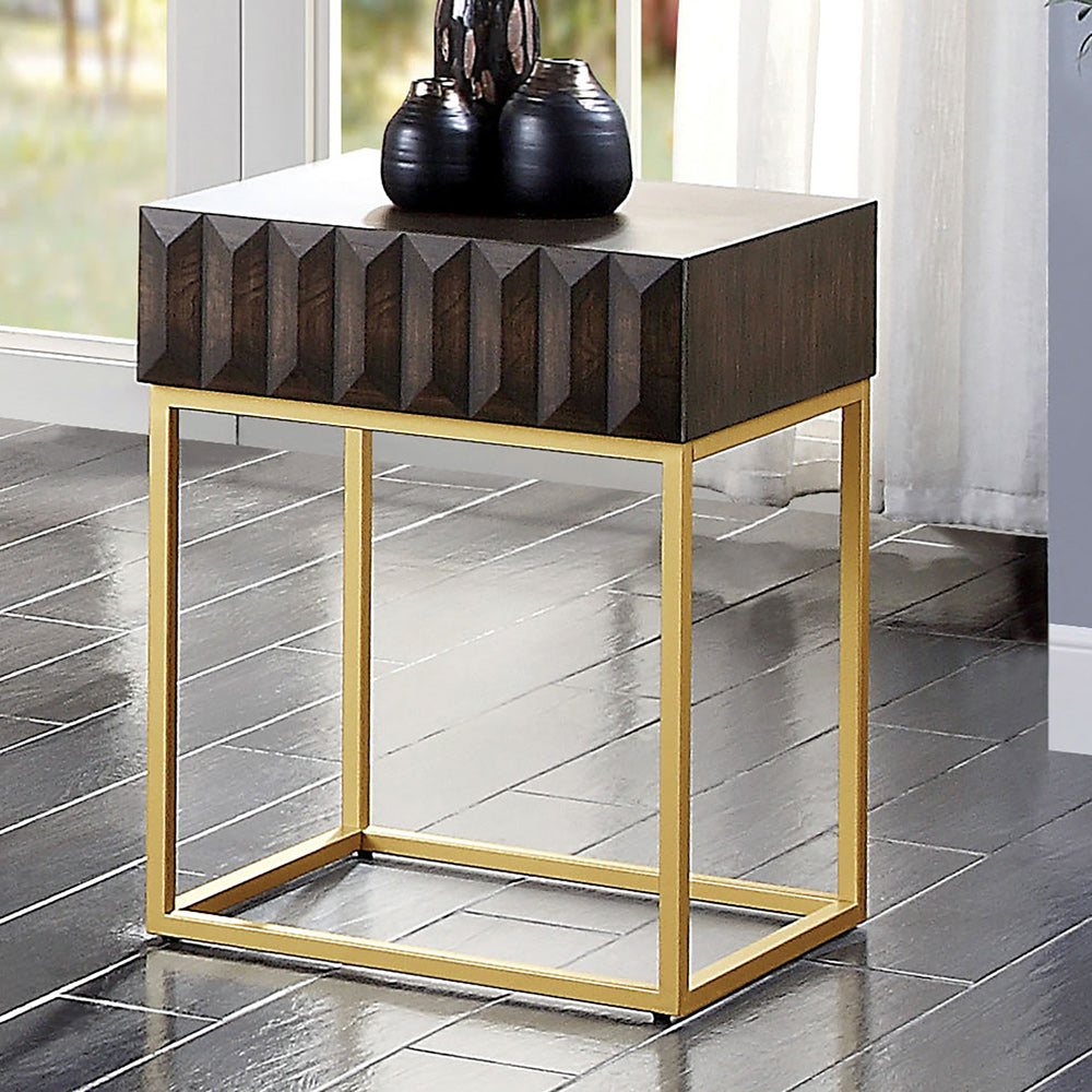 Furniture of America - Augsburg Side Table in Walnut/Gold - CM4545WN-ST View 1