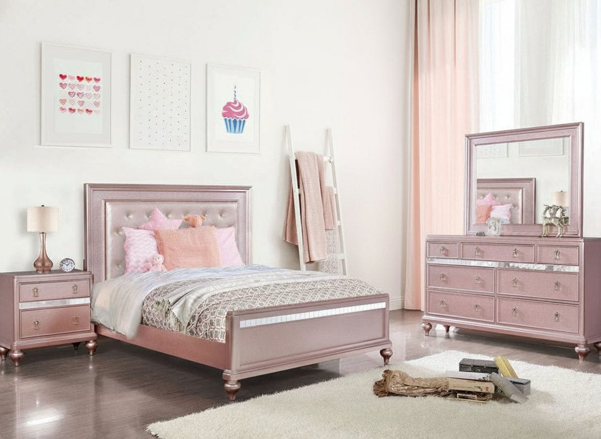 Furniture of America - Avior 4 Pc. Twin Bedroom Set in Rose Gold - CM7170RG-T-4PC View 1