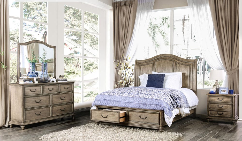 Furniture of America - Belgrade 5 Pc. Queen Bedroom Set w/ 2NS in Rustic Natural - CM7613Q-5PC-2NS View 1
