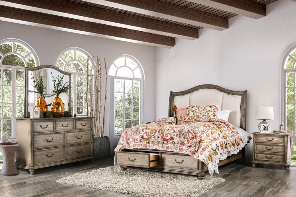 Furniture of America - Belgrade 5 Pc. Queen Bedroom Set w/ 2NS in Rustic Natural Tone/Ivory - CM7614Q-5PC-2NS View 1