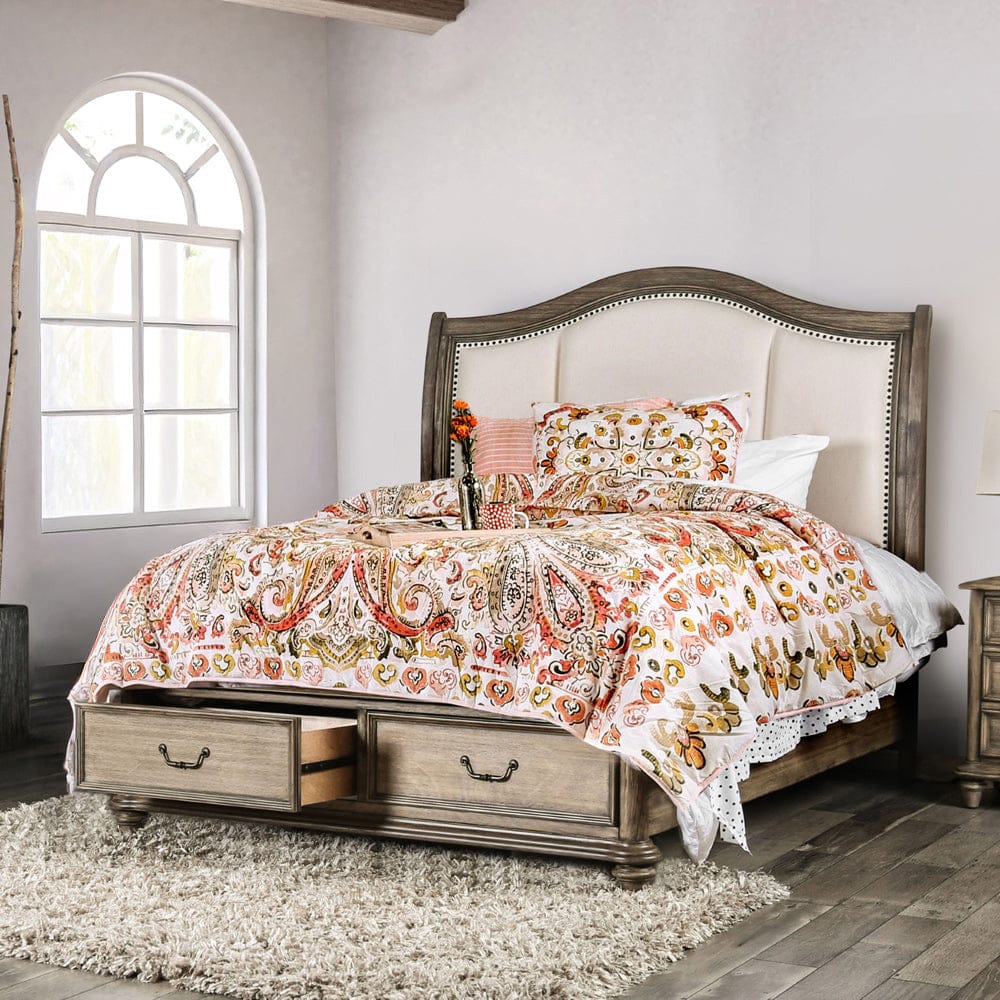 Furniture of America - Belgrade E.King Bed in Rustic Natural Tone/Ivory - CM7614EK-BED View 1