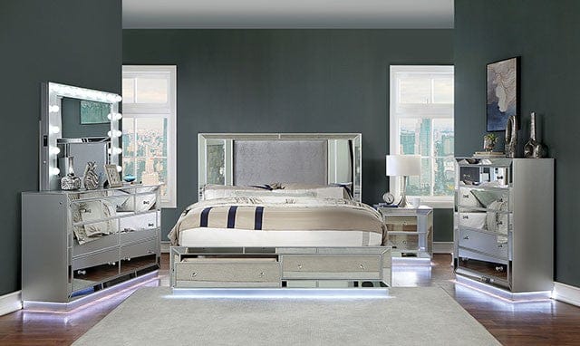 Furniture of America - Belladonna 5 Pc. Queen Bedroom Set w/ Chest in Silver - CM7417SV-Q-5PC-CHEST