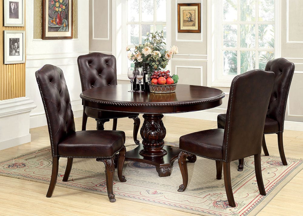 Furniture of America - Bellagio Table + 4 Leatherette Chairs in Brown Cherry - CM3319RT-5PC-LEATHER View 1