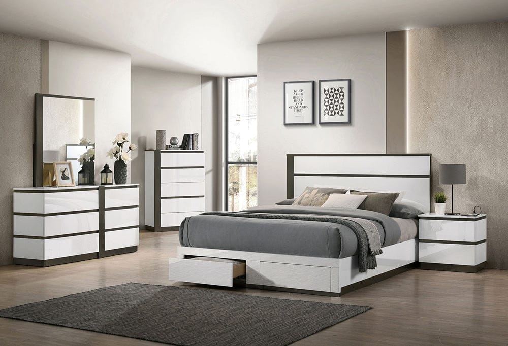 Furniture of America - Birsfelden E.King Bed w/ Drawers in White/Metallic Gray - FOA7225WH-DR-EK-BED View 2