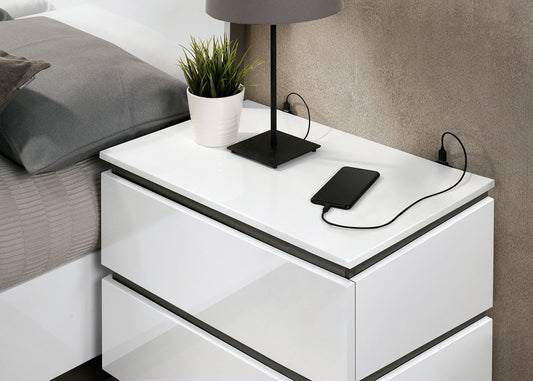 Furniture of America - Birsfelden Nightstand w/ USB in White/Metallic Gray - FOA7225WH-N View 2