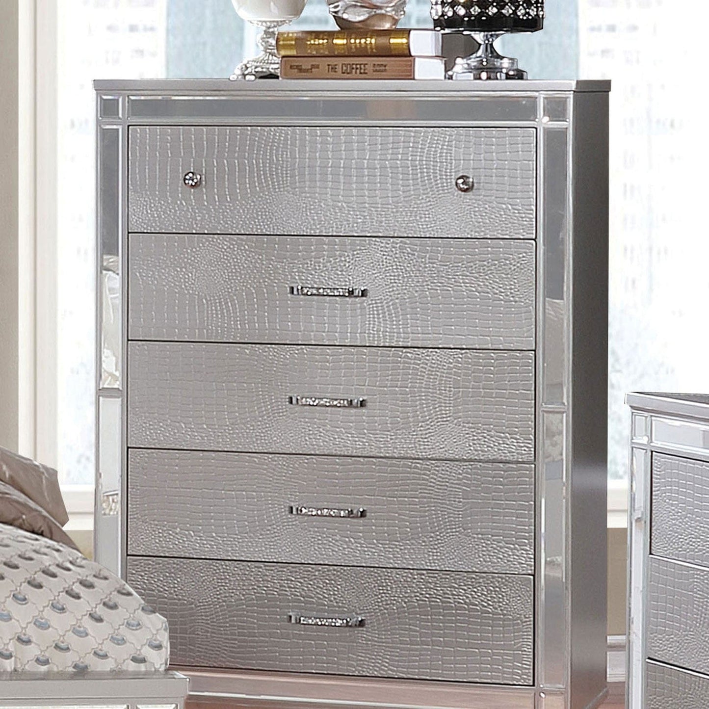 Furniture of America - Brachium 5 Pc. Queen Bedroom Set w/ Chest in Silver - CM7977SV-Q-5PC-CHEST View 5
