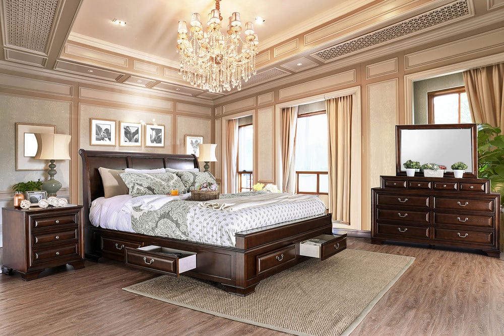 Furniture of America - Brandt 5 Pc. Queen Bedroom Set w/ 2NS in Brown Cherry - CM7302CH-Q-5PC-2NS View 1