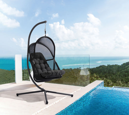 Furniture of America - Breeze Swing Chair w/ Stand in Black - GM-1010BK-SET View 2