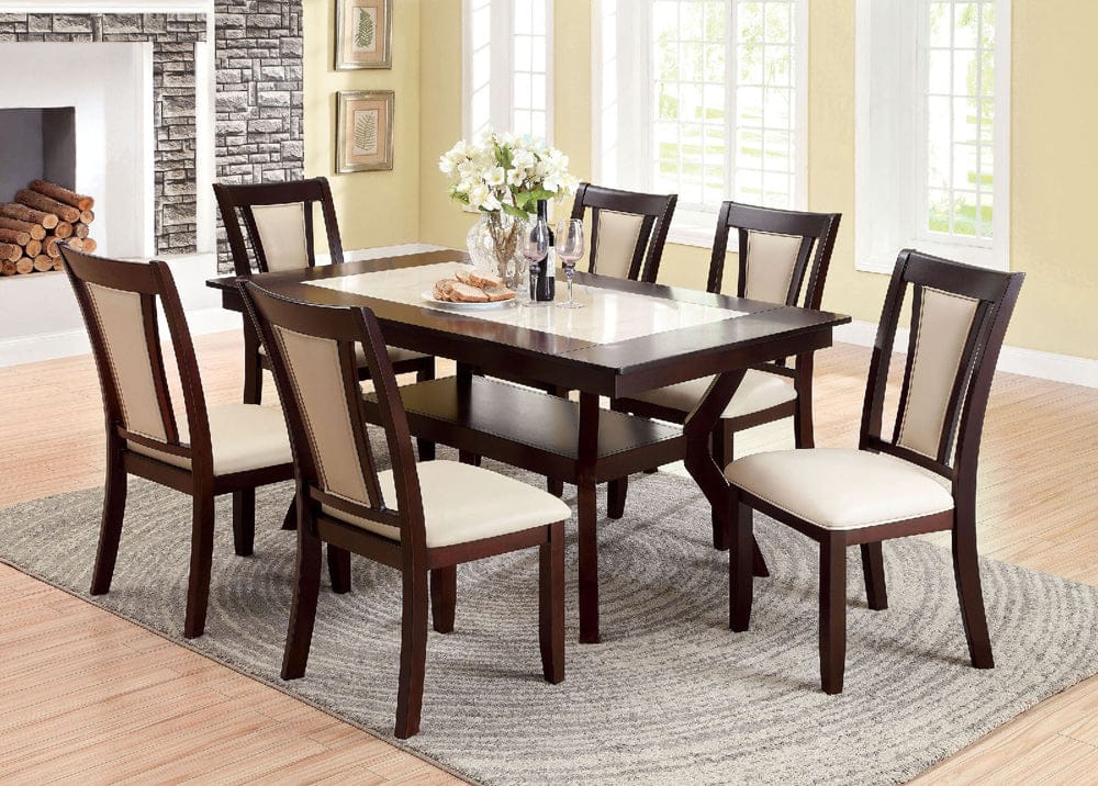 Furniture of America - Brent 7 Pc. Dining Table Set in Dark Cherry/Beige - CM3984T-7PC View 1