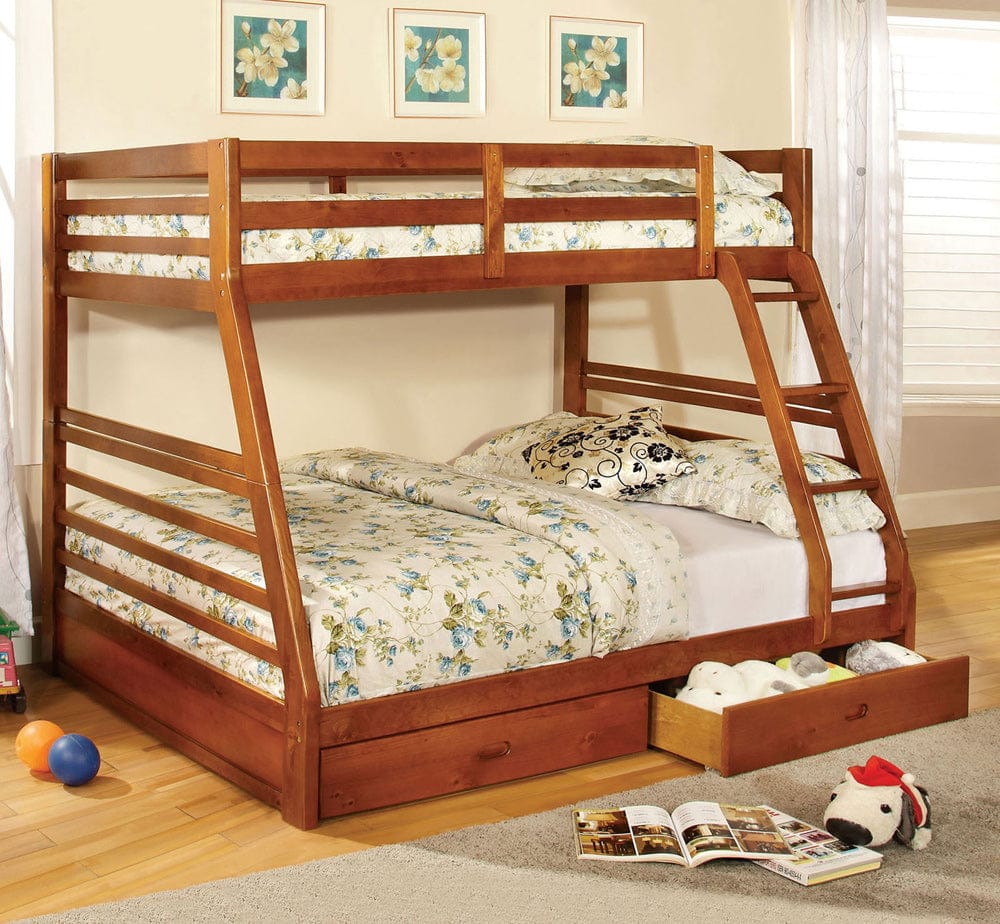 Furniture of America - California Iii Twin/Full Bunk Bed w/ 2 Drawers in Oak - CM-BK588A-BED View 1