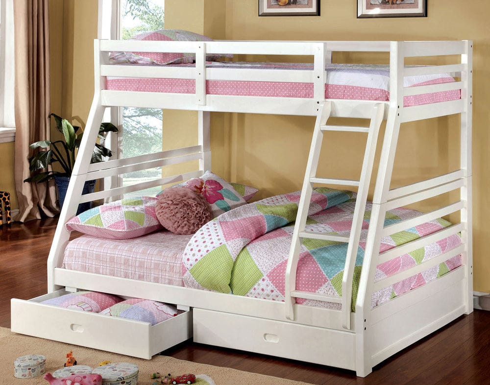 Furniture of America - California Iii Twin/Full Bunk Bed w/ 2 Drawers in White - CM-BK588WH-BED View 1