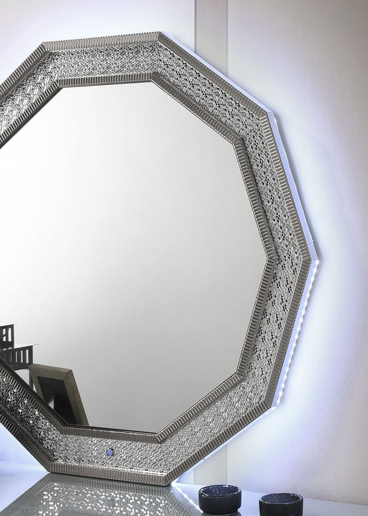 Furniture of America - Cassiopeia Decagon Mirror w/ LED in Metallic Gray - FM7253GY-M View 2