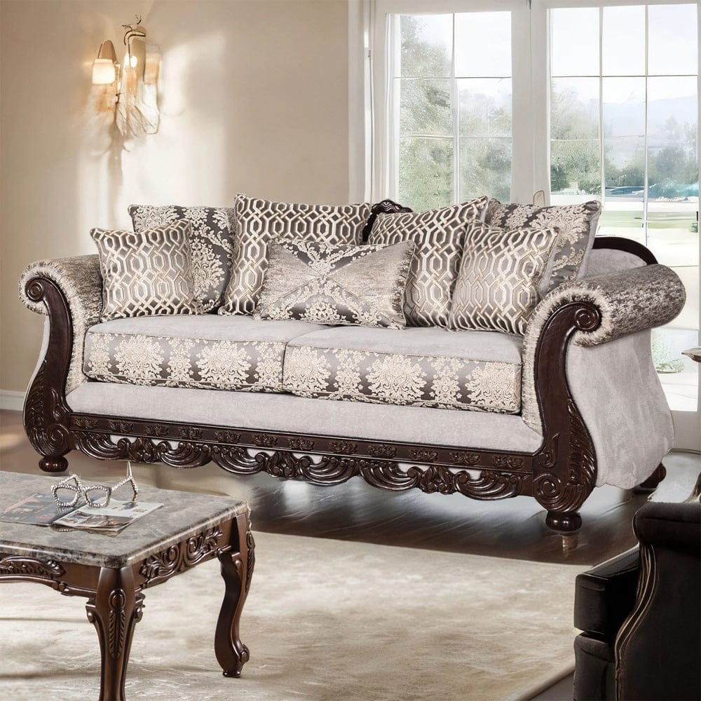 Furniture of America - Catalonia Sofa in Beige/Dark Cherry - SM6451-SF View 1